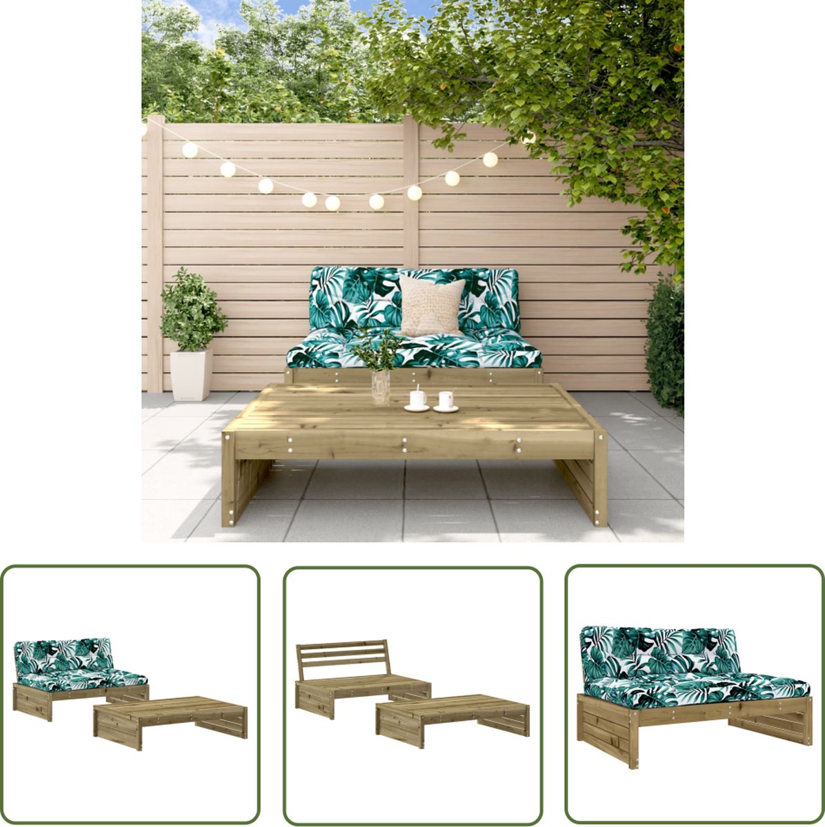The Living Store 2-delige Loungeset met kussens geïmpregneerd grenenhout - Loungeset - Tuinset - Lounge Bank - Teak Tafel - Outdoor Furniture