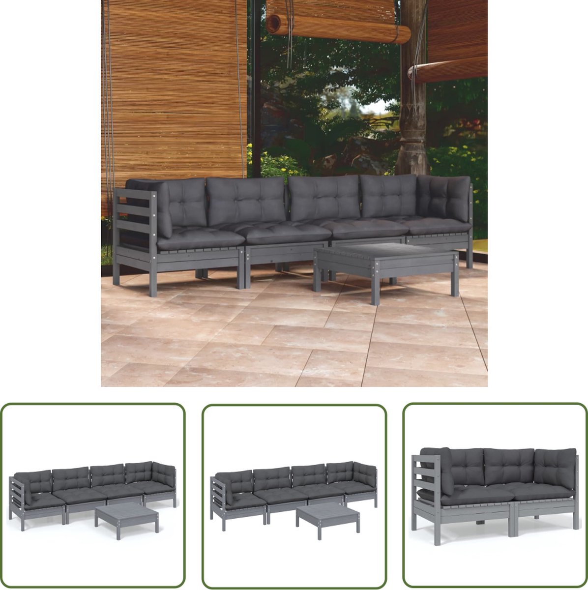 The Living Store 5-delige Loungeset met kussens massief grenenhout - Loungeset - Tuinset - Houten Lounge - Buis Meubel - Tuinlounge