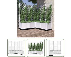 vidaXL Plantenbak Met Latwerk - Tuinplantenbakken - Plantenbak met latwerk 120x120x136 cm polypropeen wit - Klimplant Bak - Tuingereedschappen - Buitendecoratie