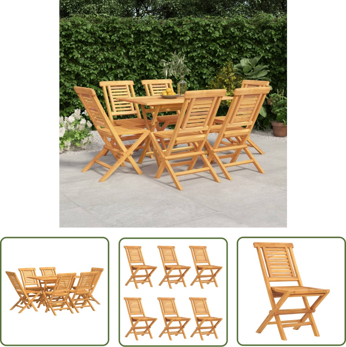 The Living Store 7-delige Tuinset massief teakhout - Tuinset - Teakwood - Buitendecoratie - Eetkamerset - Outdoor Furniture