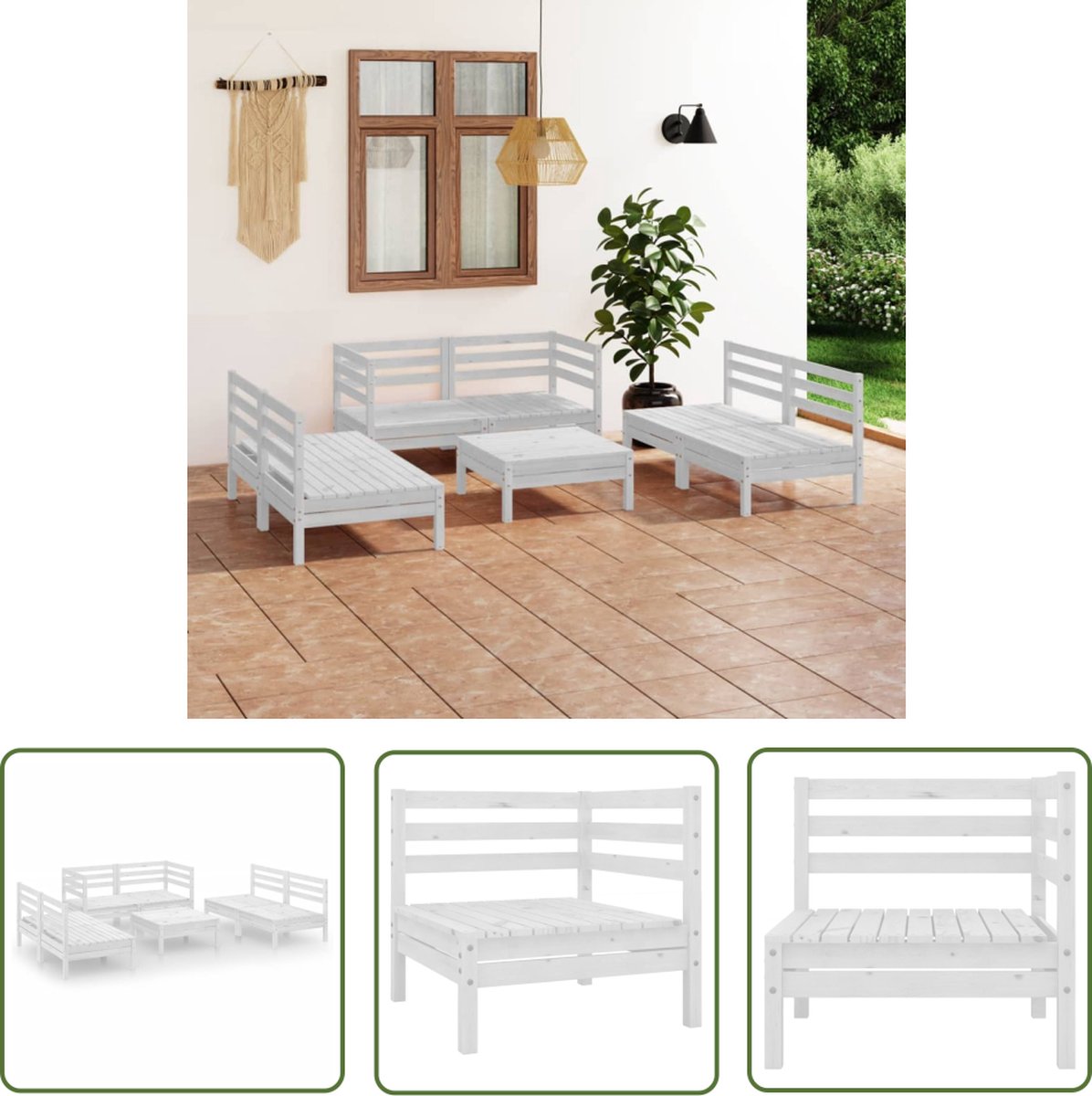 Massief wit grenenhouten loungestoel van The Living Store - Tuinset.