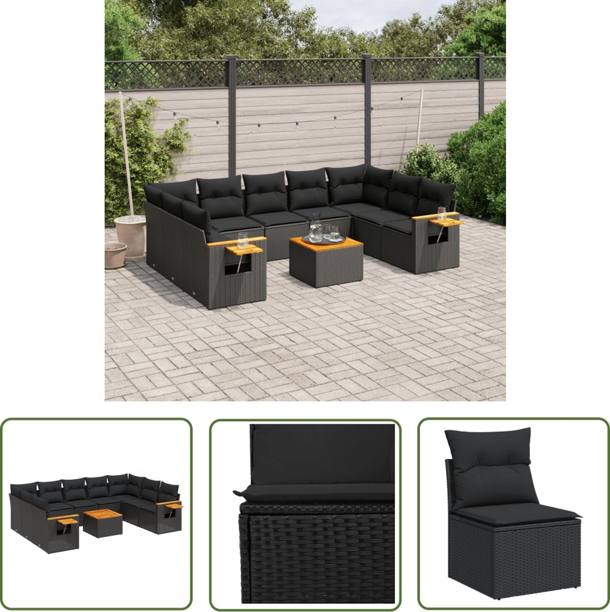 The Living Store 10-delige Loungeset met kussens poly rattan zwart - Loungebank - Lounge Set - Buitendecoratie - Tuinmeubels - Pe Rattan The Living Store 10-delige Loungeset met kussens poly rattan zwart - Loungebank - Lounge Set - Buitendecoratie - Tuinmeubels - Pe Rattan - Image 1