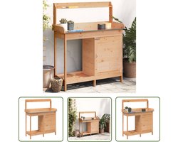 The Living Store Oppottafel met kast 110,5x45x124,5 cm massief vurenhout bruin - Oppottafel - Tuinwerktafel - Plantentafel - Houtskelet - Buitenshuis