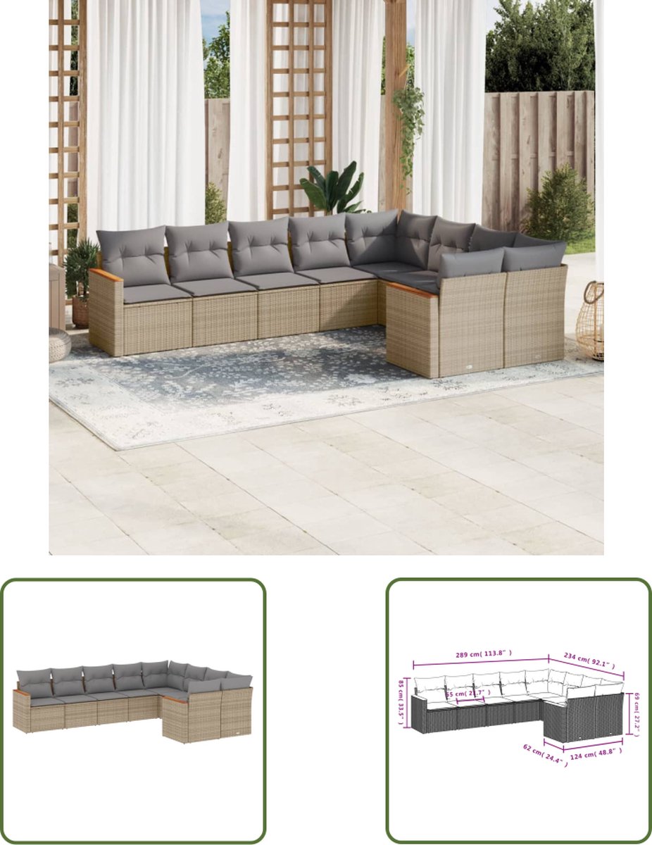 The Living Store 9-delige Loungeset met kussens poly rattan beige - Loungeset - Tuinset - Buitendecoratie - Tuinmeubels - Lounge Set The Living Store 9-delige Loungeset met kussens poly rattan beige - Loungeset - Tuinset - Buitendecoratie - Tuinmeubels - Lounge Set - Afbeelding 1