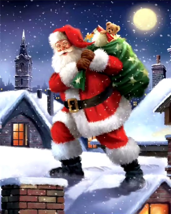 Kerstman op het dak - Diamond Painting Kerstmis