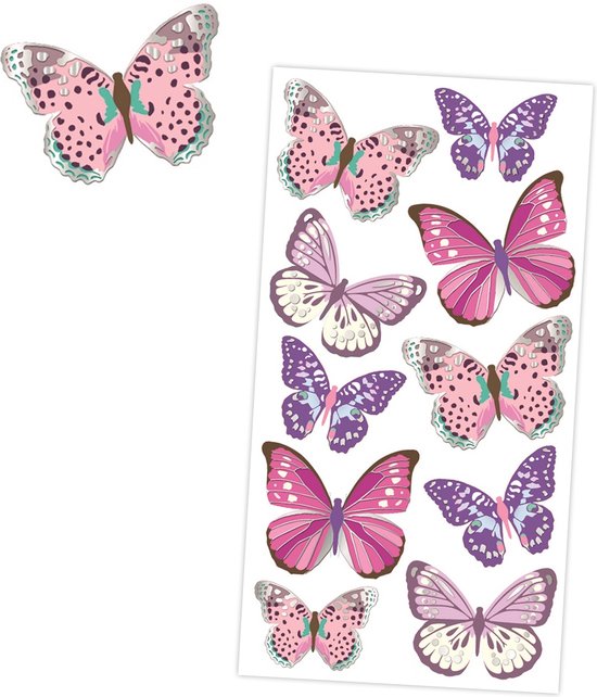 3D Stickers Vlinders met Zilverfolie Accenten - Stickers Vlinders - Stickervel met 3D Stickers van Vlinders - Stickers voor Volwassenen - Stickers voor Kinderen - Stickervel - Knutselen Meisjes - Knutselen Kind - Vlinder Stickers