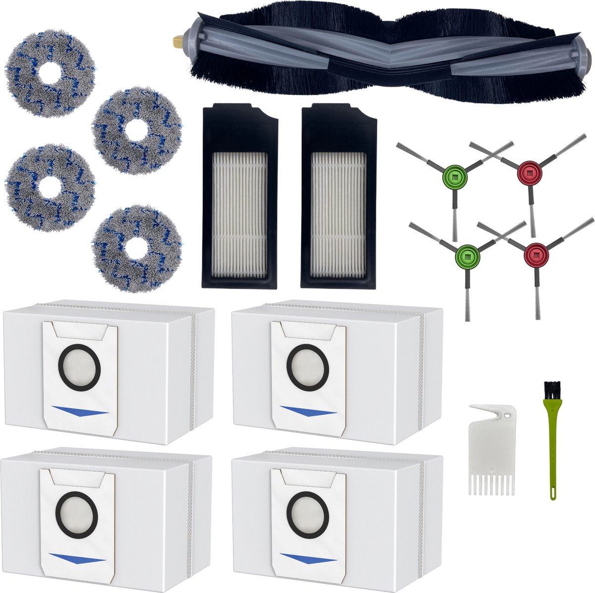 Accessoirepakket voor Ecovacs Deebot X1 Omni/X1 Turbo/T10 Turbo-Bag/Filter/Dweil/Zijborstel/Afzuigrol