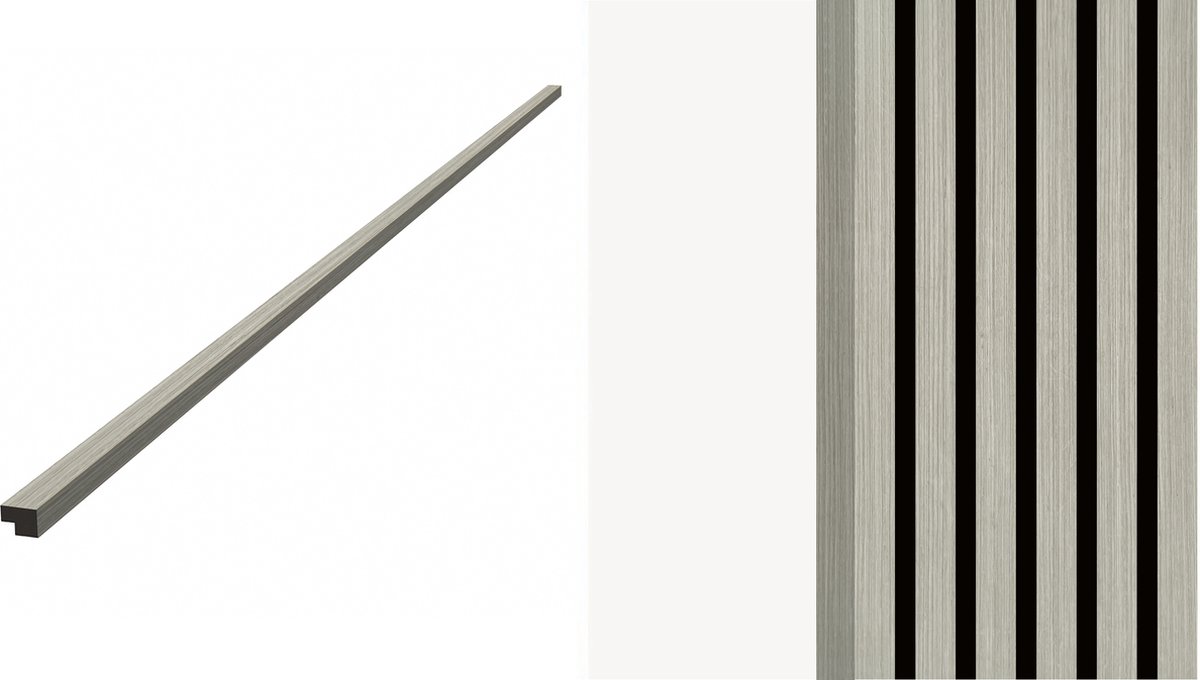 Akupaneldeal - Eindlat Silver Pear 260x27 - Akoestische wandpaneel - lattenwand – akupaneel zilver