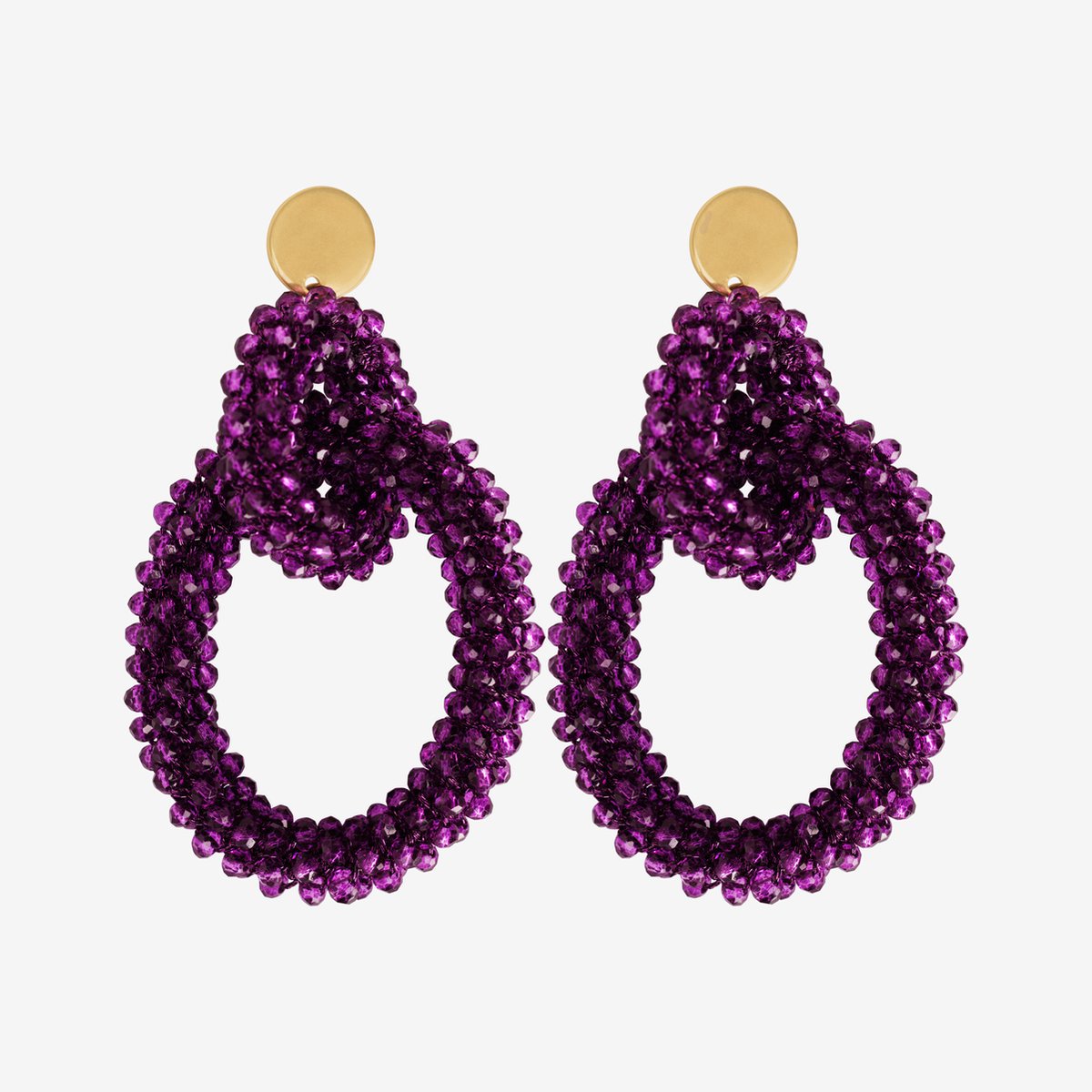 Eleganza Purple Beads Double Round Earrings Gold