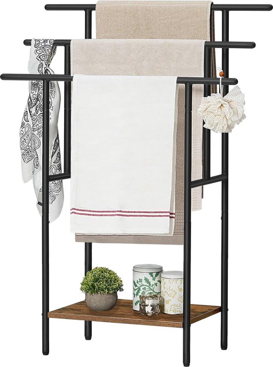 HOOBRO 100cm High, Free Standing Bathroom Towel Rack, 3 Tier Stepped Blanket Rack with Shelves, Extra Large Bath Towels Dry and Display Rack, Black HOOBRO 100cm High, Free Standing Bathroom Towel Rack, 3 Tier Stepped Blanket Rack with Shelves, Extra Large Bath Towels Dry and Display Rack, Black