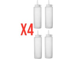 4 stuks Squeeze fles, transparant, 0,35L, saus dispenser, saus fles, knijpfles, lekvrij, herbruikbaar, ketchup, mosterd, olijfolie, ø55x(H)205mm, polyethyleen