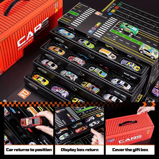48-delige Speelgoedauto Set met Terugtrekfunctie - Inclusief Opbergcontainer - Perfect als Sinterklaas Cadeau voor Jongens en Meisjes - Diverse Stijlen en Kleuren - Educatief en Creatief Speelgoed voor Kinderen vanaf 3 jaar van Merkloos — afbeelding 2