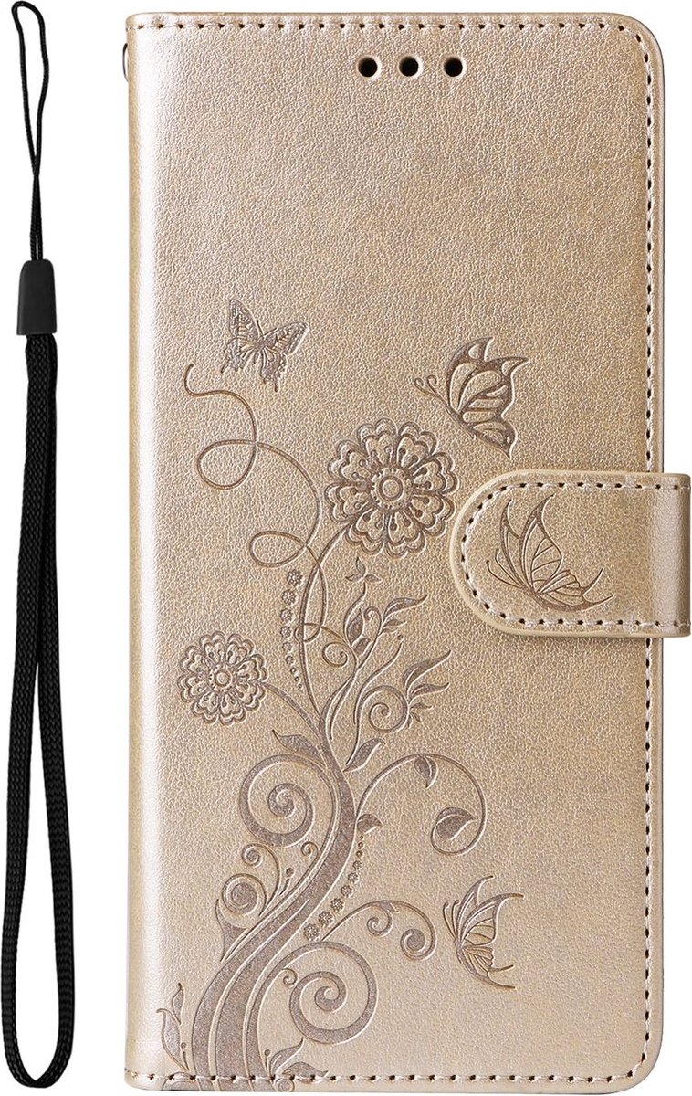 Mobigear Telefoonhoesje geschikt voor Xiaomi 14T Pro Hoesje | Mobigear Flowers Bookcase Portemonnee | Pasjeshouder voor 3 Pasjes | Telefoonhoesje voor Pinpas / OV Kaart / Rijbewijs - Goud