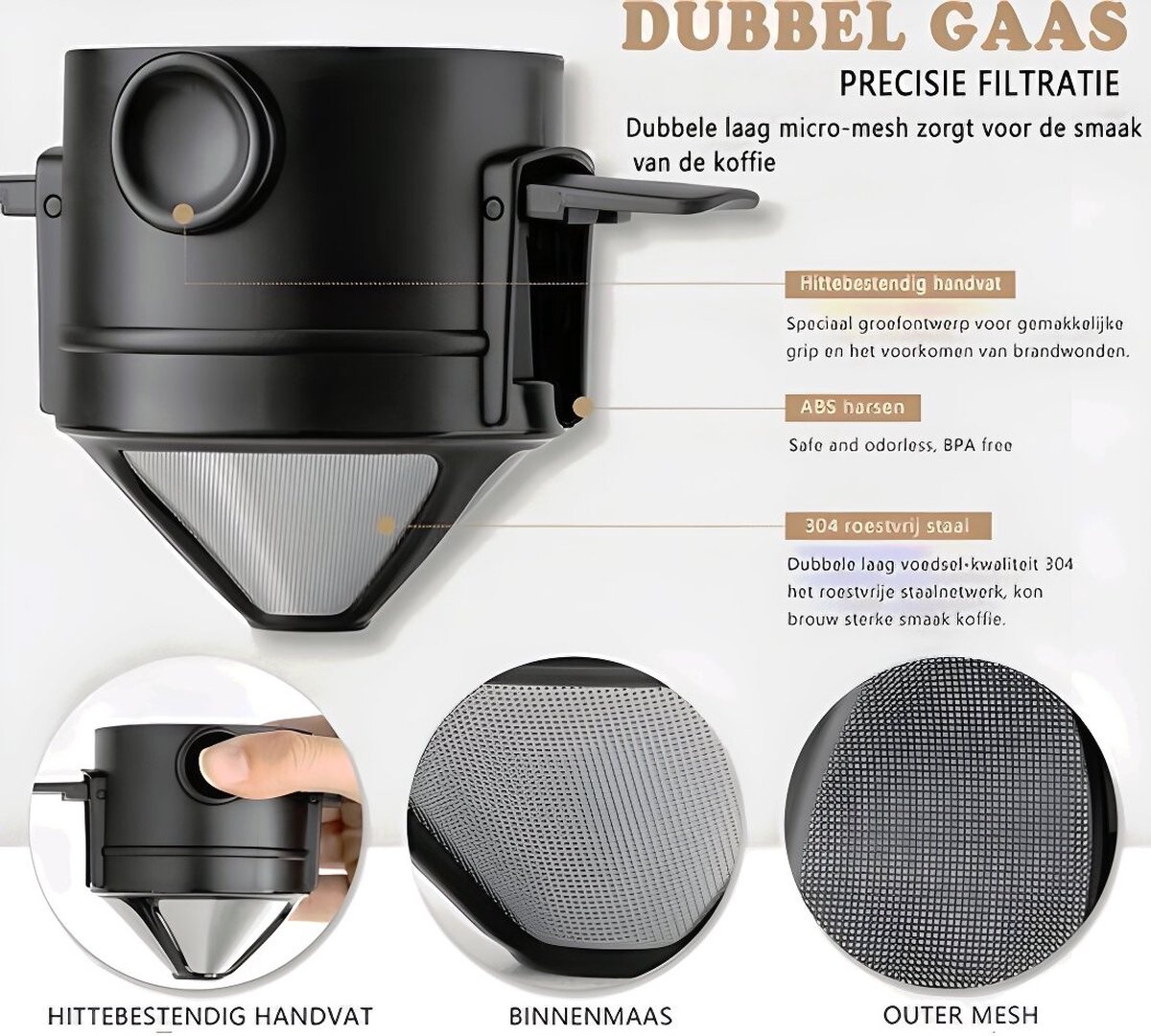 Yippiez Koffiefilter - Koffiefilterhouder Set van 2 - RVS - Permanent Koffiefilter-herbruikbaar - geen filterpapier nodig - voor het kamperen thuis kantoor reizen — cadeau in Kookcadeaus - foto 2