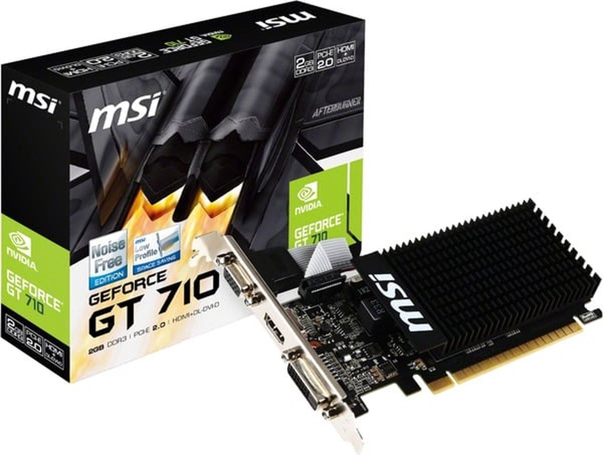 MSI NVIDIA GeForce GT 710 2GD3H LP - Videokaart - PCI Express 2.0 x16 - GDDR3 - 1x HDMI 1.4 - 1x DVI-D - 1x VGA op Prijzenvolger.com