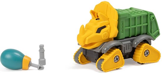 Eurekakids Dino Bouwpakket Auto Geel - Dinosaurus Dumptruck om te Bouwen - Kiepwagen en Triceratops in 1