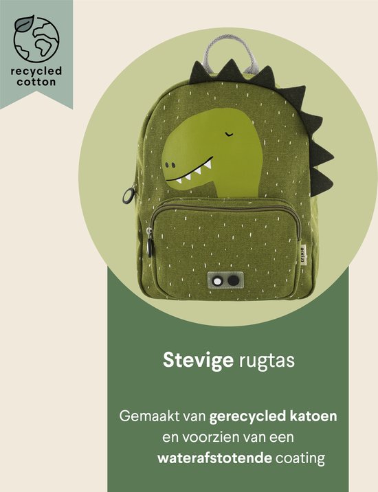 Trixie Rugzak - Mr. Dino - Schooltas Waterafstotend - Boekentas voor Kind - Voor Jongens en Meisjes - Geschikt als Gymtas - Groen