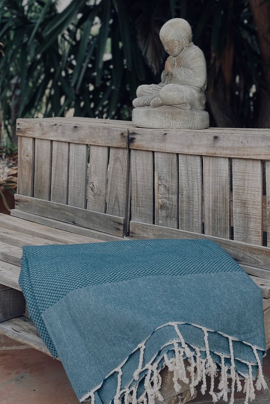 Lantara Grand Foulard Wafel - Petrol Blue - 190x300cm - Sprei Bed - Grand foulard bank - Plaid
