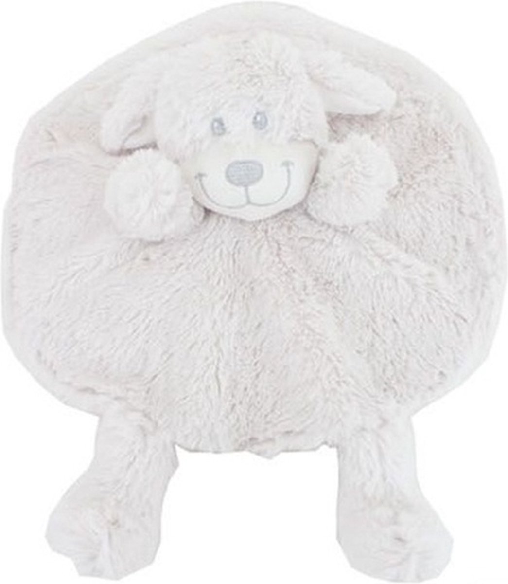 Knuffeldoekje baby en peuter – Kraamcadeau - Knuffeldoek met hond als dierenvriendje – rond 30x30 cm - Lichtgrijs - Knuffelzacht