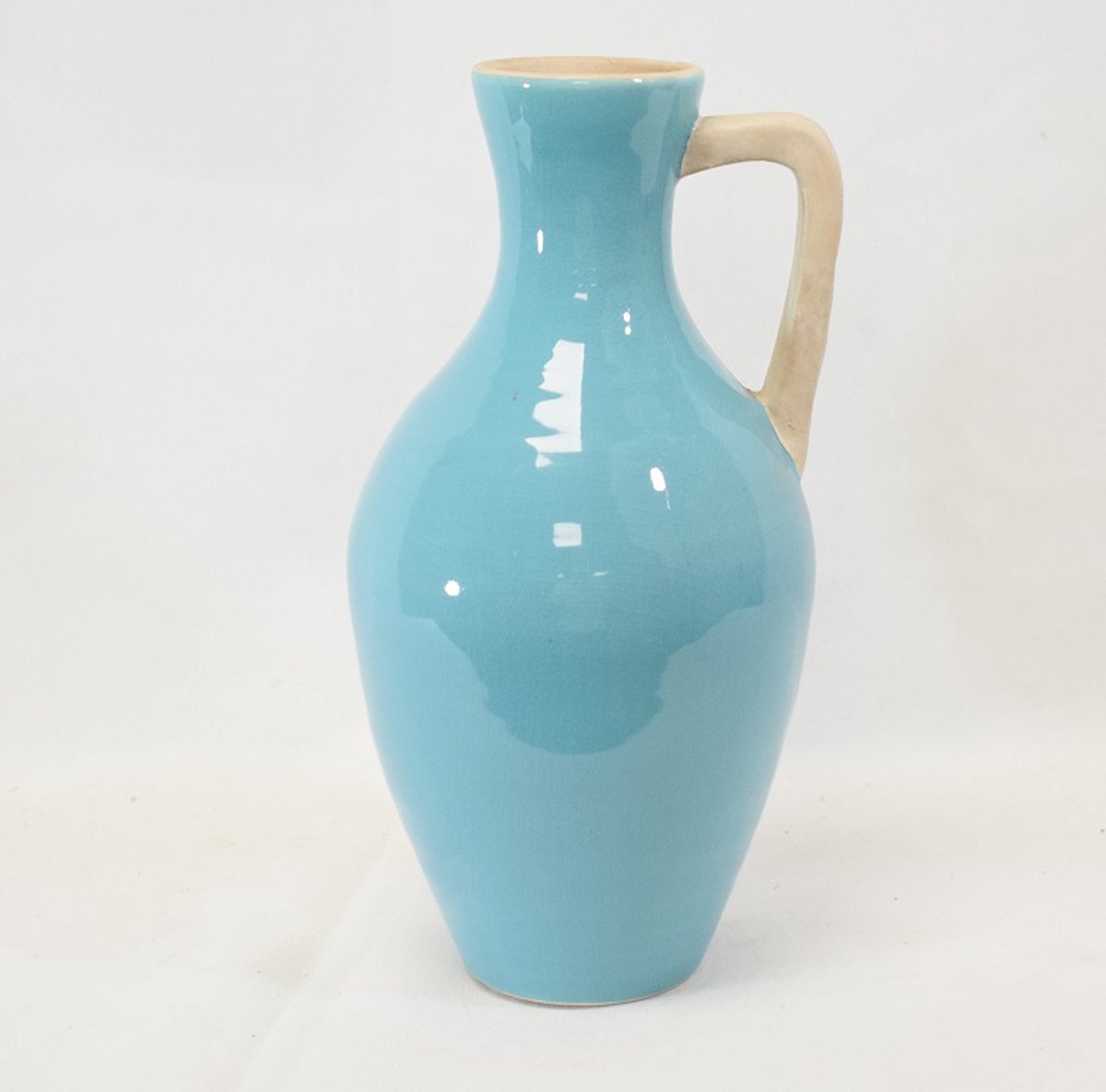 ZoeZo Design - vaas - kruik - blauw - ecru - aardewerk - H24 x Ø 13 cm - niet waterdicht