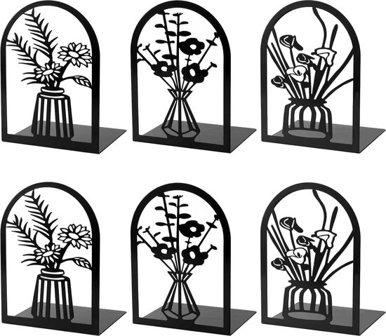 BOTC Boekensteun - Set van 6 - Metalen Boekenstandaard - Boekenhouder - Boeksteun - Book Holder - Zwart