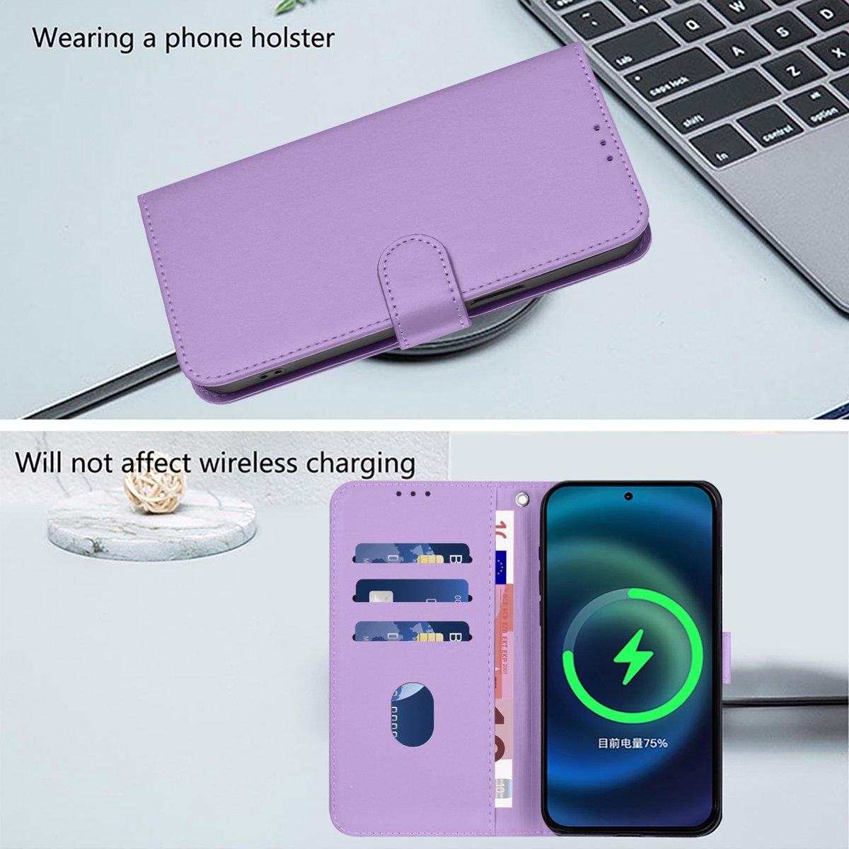 Mobigear Telefoonhoesje geschikt voor Apple iPhone 16 Hoesje | Mobigear Urban Wallet Bookcase Portemonnee | Pasjeshouder voor 3 Pasjes | Telefoonhoesje voor Pinpas / OV Kaart / Rijbewijs - Paars