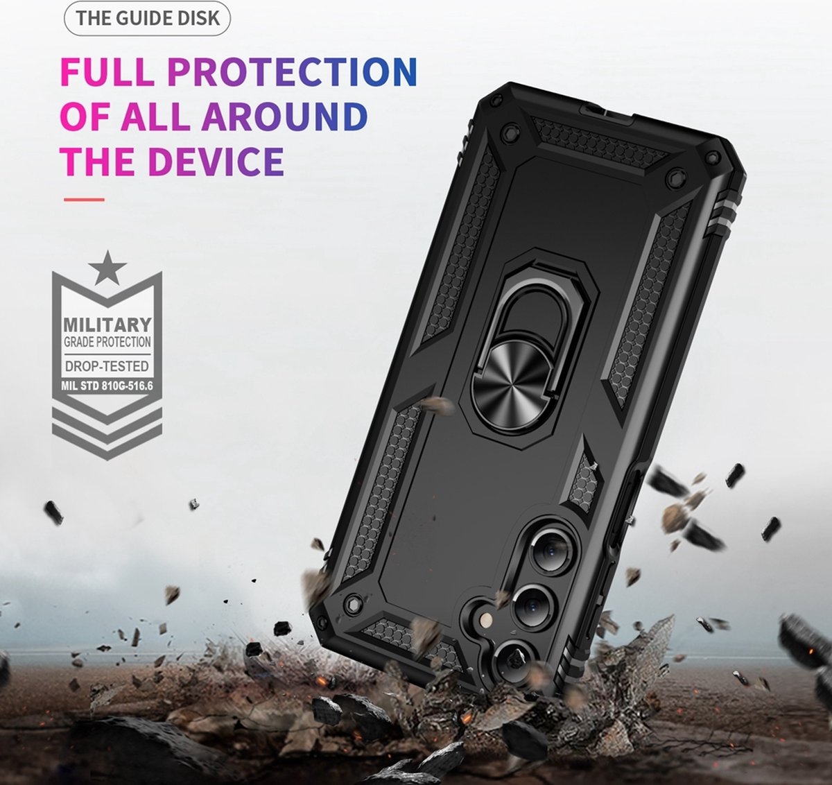 Mobigear Hoesje geschikt voor Samsung Galaxy A16 Telefoonhoesje Hardcase | Mobigear Armor ring Backcover Shockproof met Ringhouder | Schokbestendig Galaxy A16 Telefoonhoesje | Anti Shock Proof - Zwart