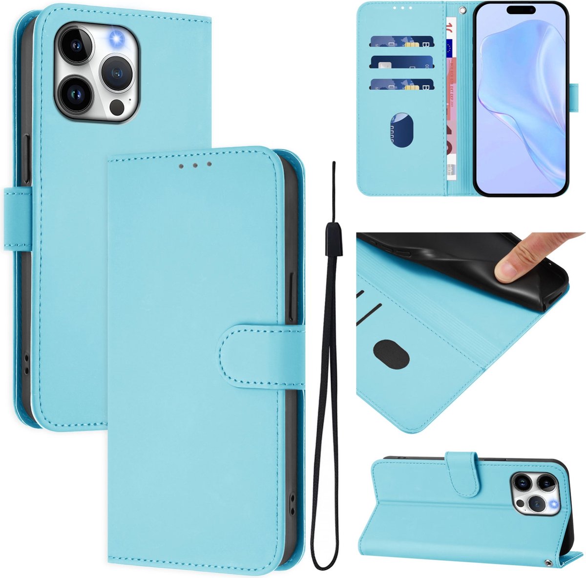 Mobigear Telefoonhoesje geschikt voor Apple iPhone 16 Pro Max Hoesje | Mobigear Urban Wallet Bookcase Portemonnee | Pasjeshouder voor 3 Pasjes | Telefoonhoesje voor Pinpas / OV Kaart / Rijbewijs - Blauw
