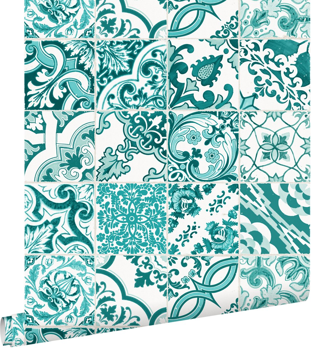ESTAhome behang tegelmotief turquoise - 148635 - 53 x 1005 cm