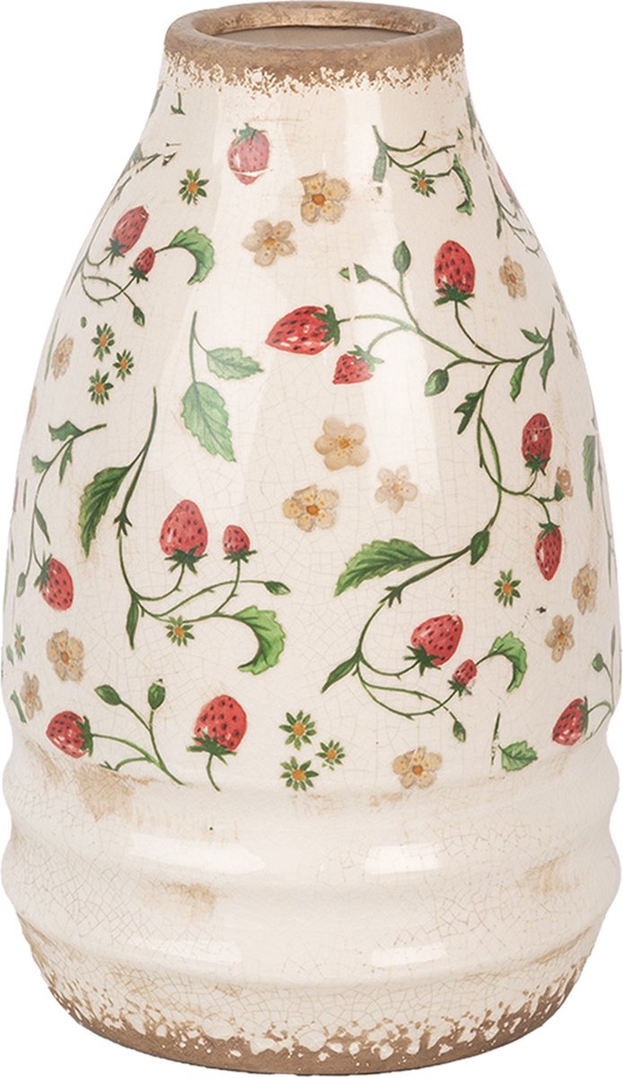 Vaas Ø 21x32 cm Beige Rood Keramiek Bloemen