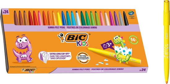 BIC Kids Visacolor XL Kleurstiften met Brede Punt - Verschillende Kleuren, Doos van 24 Stuks
