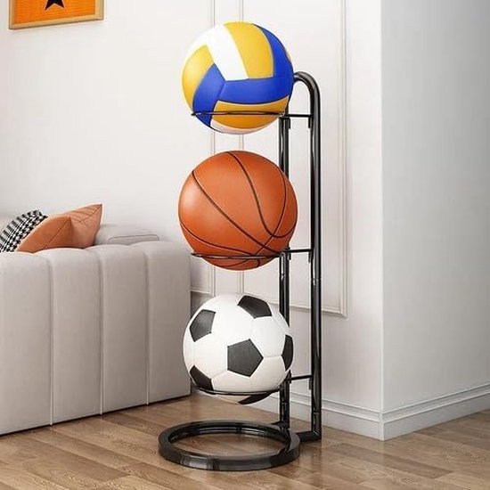 Basketbal Opbergrek Sportuitrusting Organizer Garage Homdat 3-laags Verticale Ballenrek, Aan De Muur Gemonteerde Ballenopslagkooi, Houder Voor Sportballen Op Wielen, Opbergrek Voor Basketbal, Voetbal, Volleybal Garage Opslag