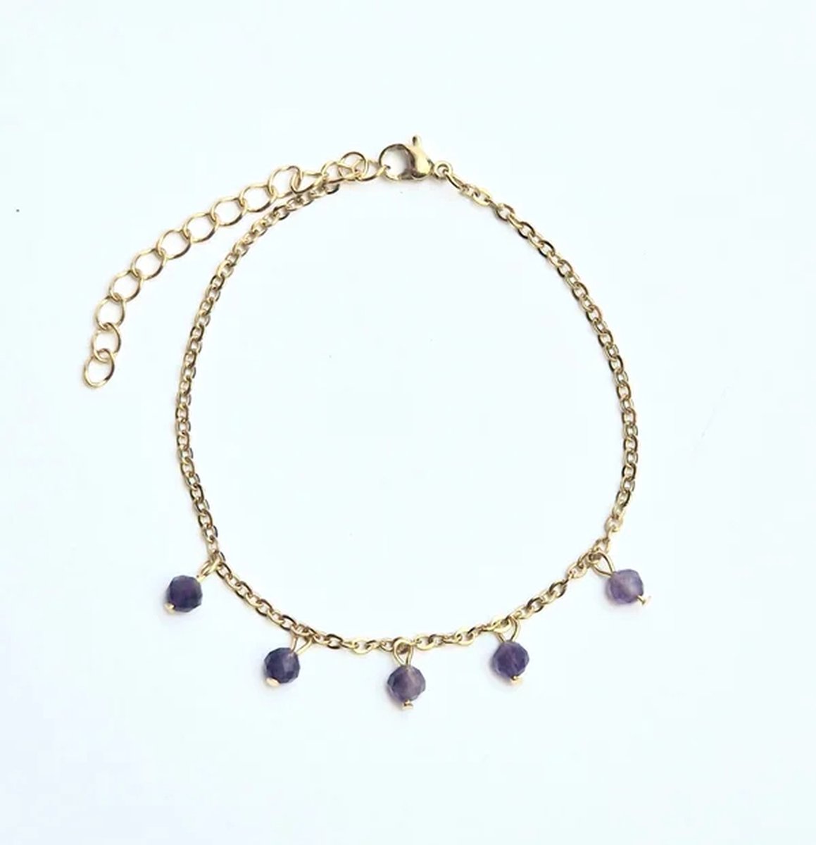 Schakelarmbandje met Amethist steentjes - Stainless Steel - verguld - Februari - Paars - The Jewellery Salon