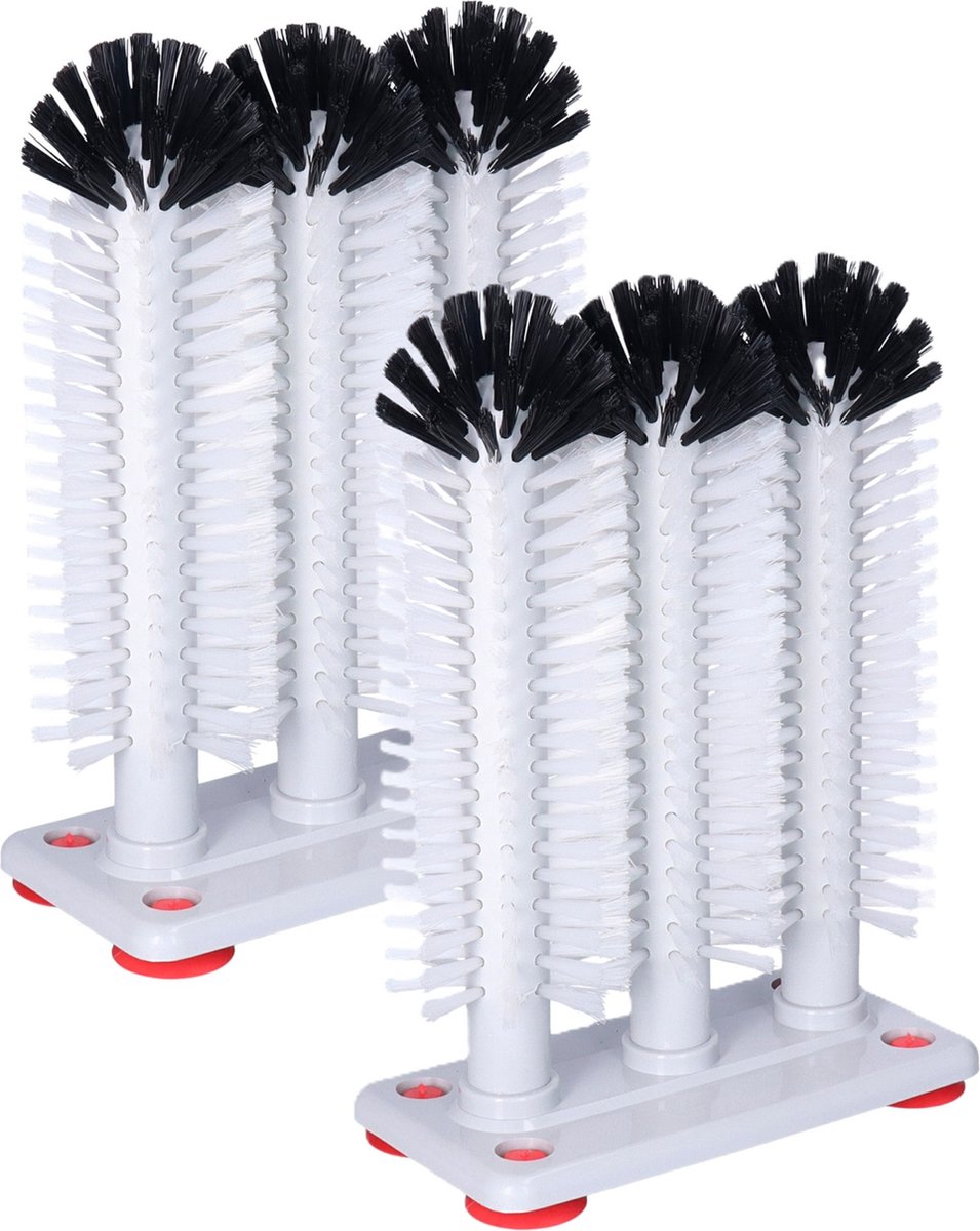 Goedkoopste Buemag Spoelborstels - 2x - glazen afwassen - 19 x 24 x 10 cm - grijs - 3 stuks - professionele horeca borstels - glazenwasborstel