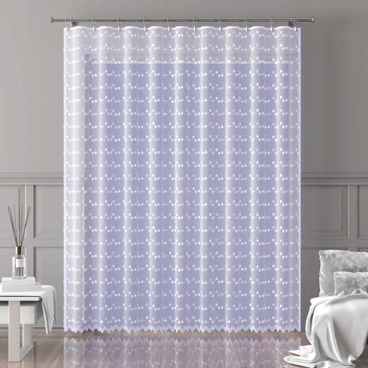 Wisan Werta jacquard vitrage Gordijn 300x 250 cm - Curtains - hoogwaardig jacquardgordijn- wit- 300 x 250 cm