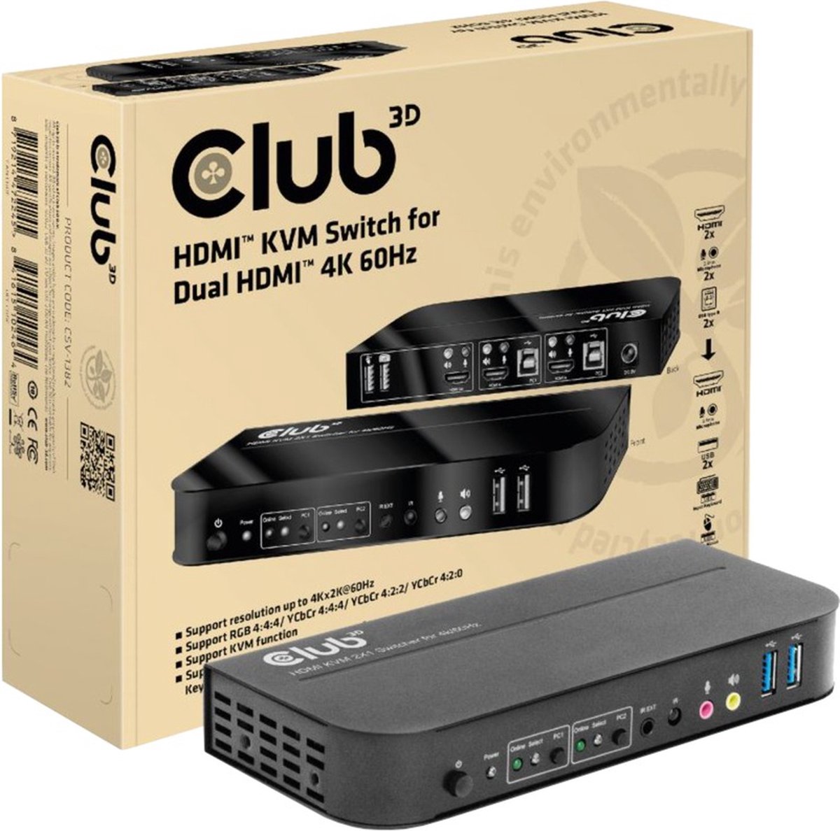 CLUB3D HDMI KVM SWITCH FOR DUAL HDMI 4K 60Hz