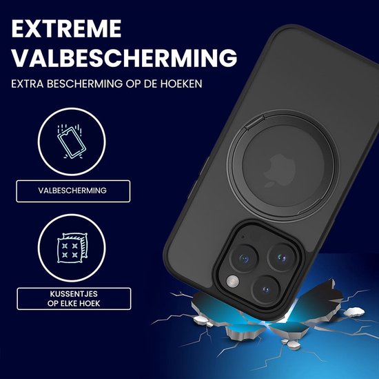 Casify adapté à iPhone 13 Pro Max MagSafe Case avec béquille réglable à 360° - Zwart Mat