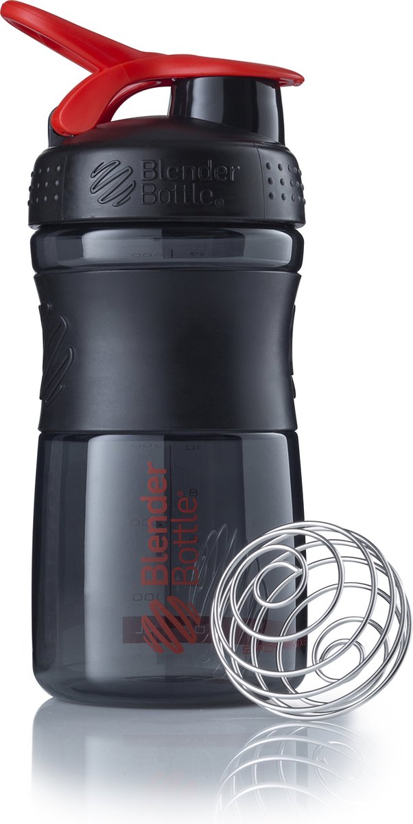 BlenderBottle® | SportMixer Tritan Flip | 590 ml | ZWART/ROOD | Shakebeker | Shaken zonder klonten en zonder te lekken!