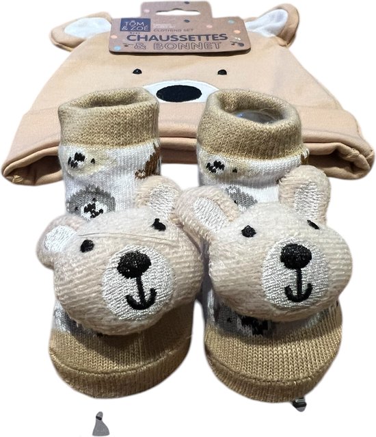 Tom en Zoe - Babysokjes met muts - Beer - 0 tot 6 maand - Geschenk set - Bruin van Tom en Zoe — afbeelding 3