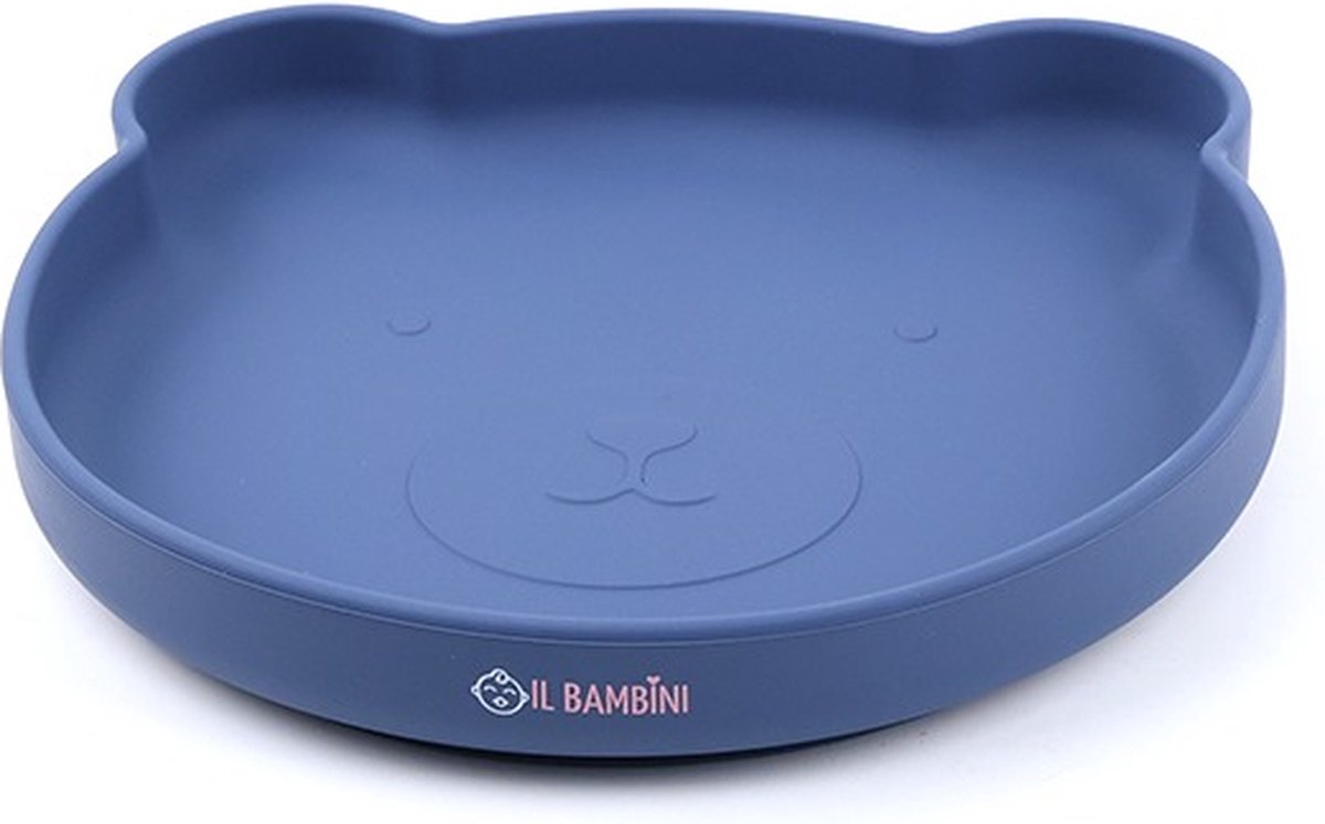 Goedkoopste IL BAMBINI - Kinderbord - Baby bord - Kinderservies - beertjesbord - donkerblauw - Siliconen BPA vrij - Onbreekbaar - 17 x 17 cm