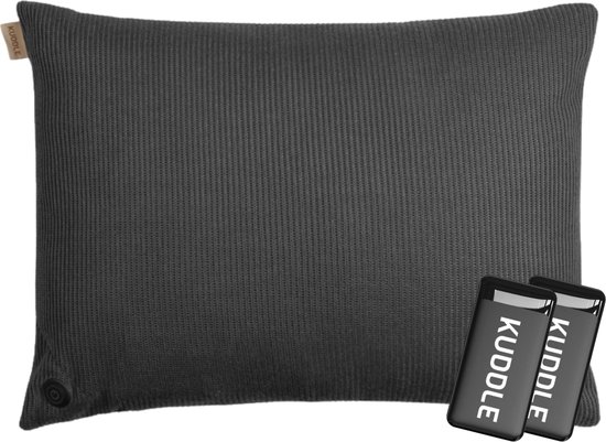 Kuddle Warmtekussen Oplaadbaar - Gebreid 'Cozy Grey' 45x60cm - Draadloos & Elektrisch - Inclusief 2 Powerbanks