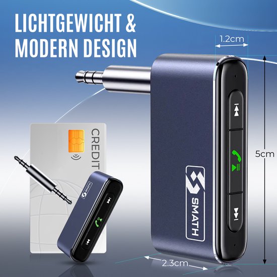 Smath Bluetooth Receiver - Ontvanger - BT5.0 - Bluetooth Transmitter Receiver - Handsfree Bellen Auto - 3.5mm AUX van Smath — afbeelding 3