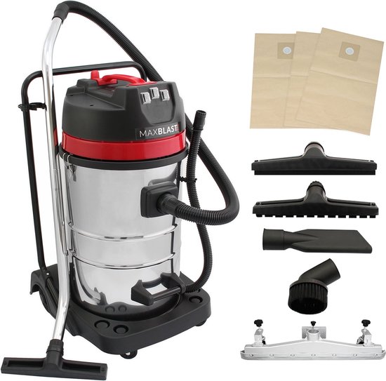 Industriële Stofzuiger 80L Nat & Droog 3000W met 5 Accessoires en Stofzakken