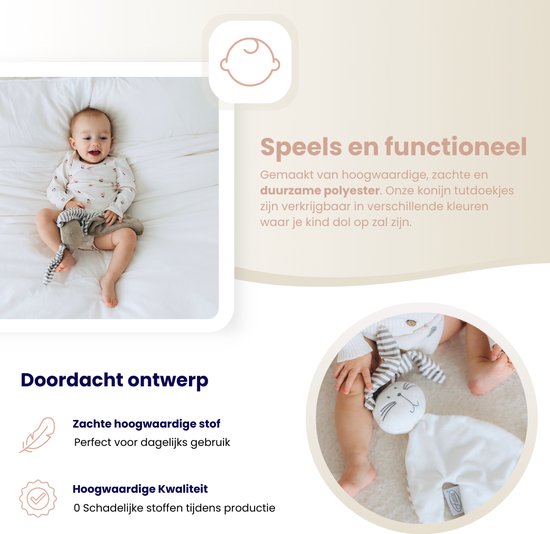 Funnies Konijn Knuffeldoekje Knuf Wit 2-Pack - Set van 2 Zachte Knuffeldoekjes, Troostdoekjes, Babydoekjes - Gemaakt van 100% Polyester - Heerlijk Zacht en Comfortabel - Perfect als Troostvriendje of Cadeau voor Baby’s en Peuters van Funnies. — afbeelding 2