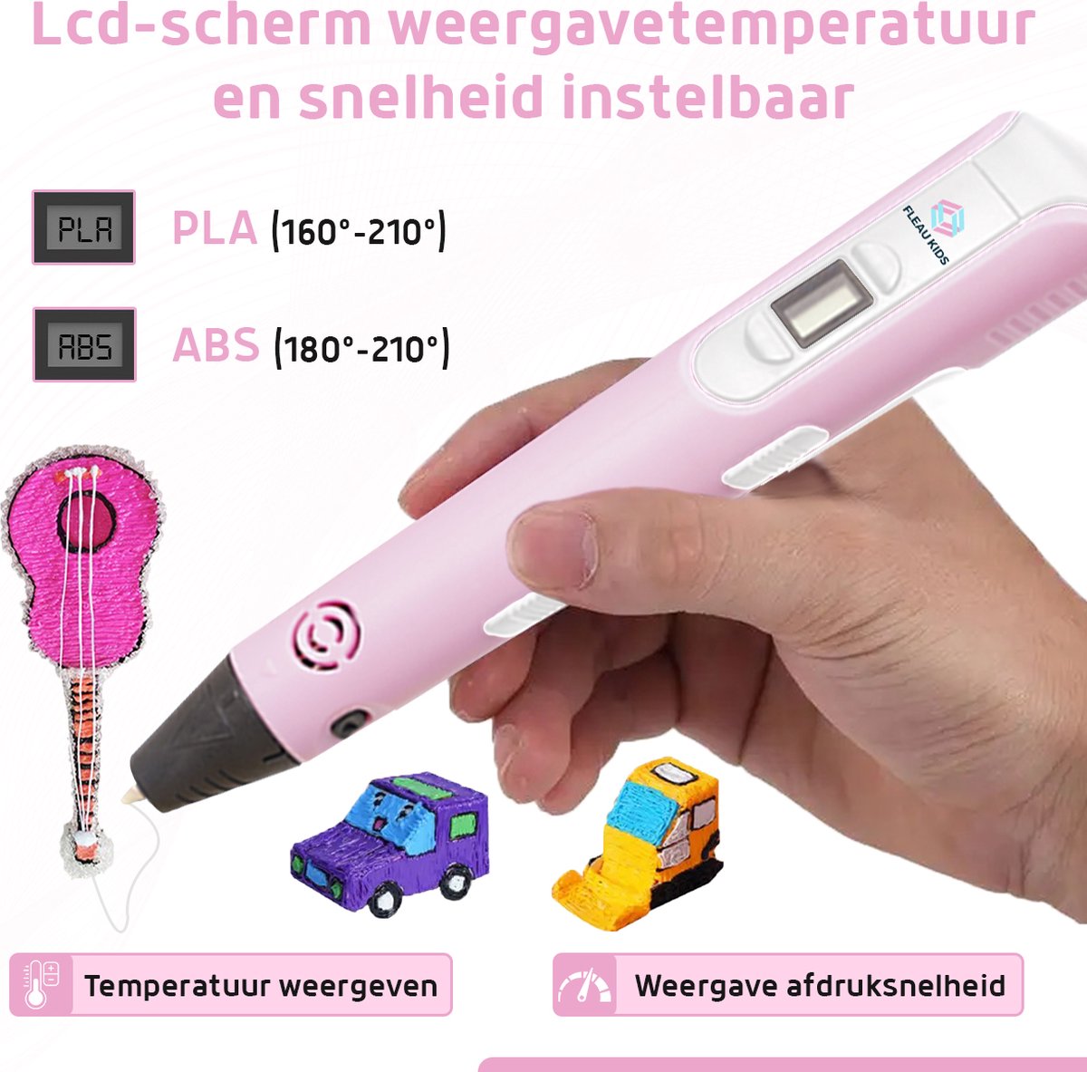 Fleau Kids 3D Pen Starterspakket Roze XL - 75m Filament - 15 Kleuren Vullingen + Vele Extra's - 2025 USB-C Model - Knutselen en Tekenen - 3D Printen - Tekenset — afbeelding 10