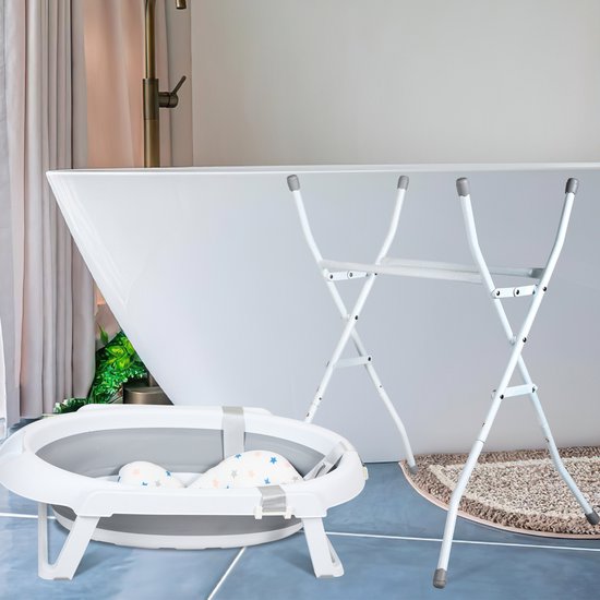 Babybadje Opvouwbaar - Babybad met standaard - Peuterbadje - Opvouwbaar bad kinderen - Incl Badkussen - Grijs van Lalaby. — afbeelding 3
