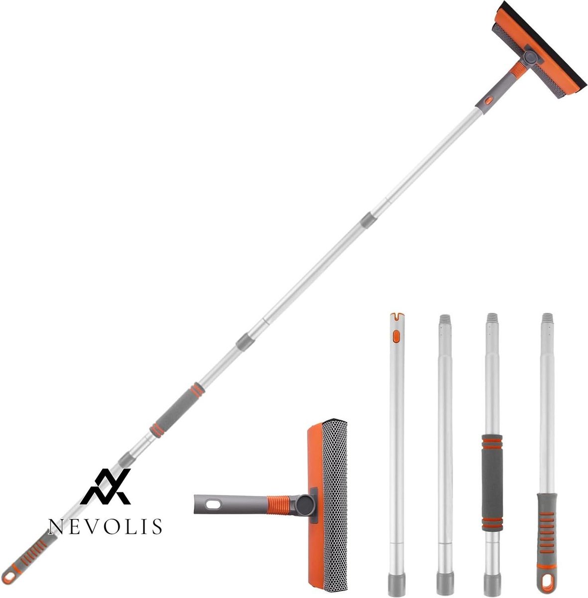 Goedkoopste Nevolis Professionele 2-in-1 Raamreiniger 160 cm Telescoopsteel Aluminium Hoge Ramen Autoruiten .