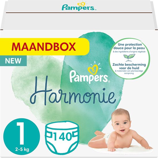 Pampers - Harmonie - Taille 1 - Boîte mensuelle - 140 couches - 2/5 KG italien