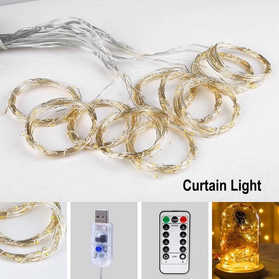 Yomistar Lichtervorhang 6m x 3m 600 LED Lichterketten Vorhang mit Stecker, Timer, 8 Modi Lichterkette Fenster Wasserdicht Vorhang Lichterkette für Hochzeit Pavillon Garten Wand Deko - Warmweiß