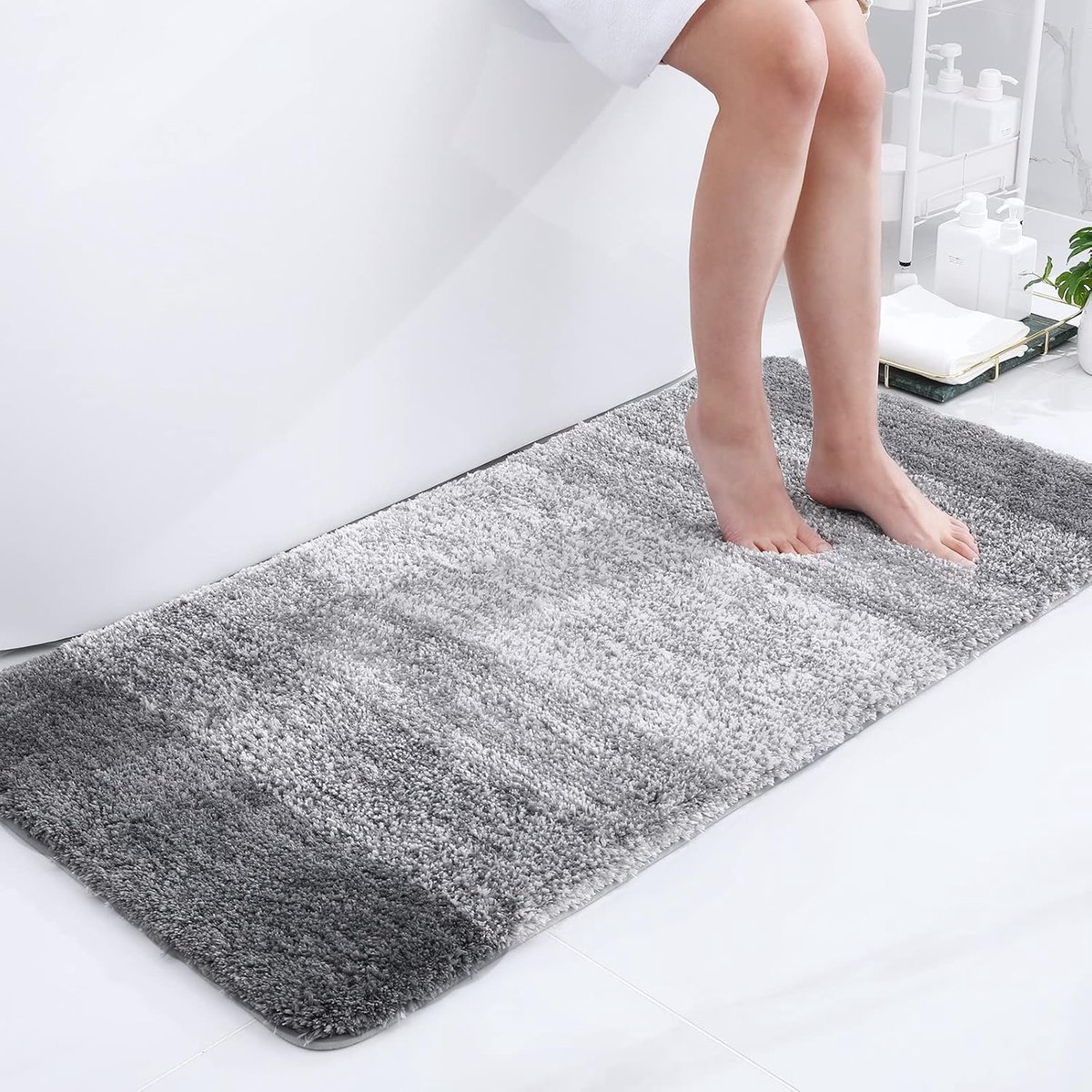 Zacht badkamertapijt 60 x 120 cm antislip wasbaar hoogpolig microvezel absorberend douchemat